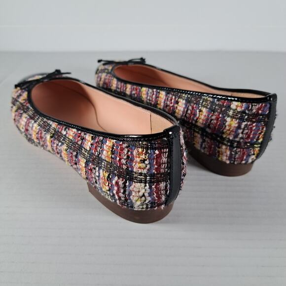 J Crew Cap Toe Ballet Flats Womens 8 Black Patent Multicolor Sparkle Tweed Shoes - Picture 9 of 14